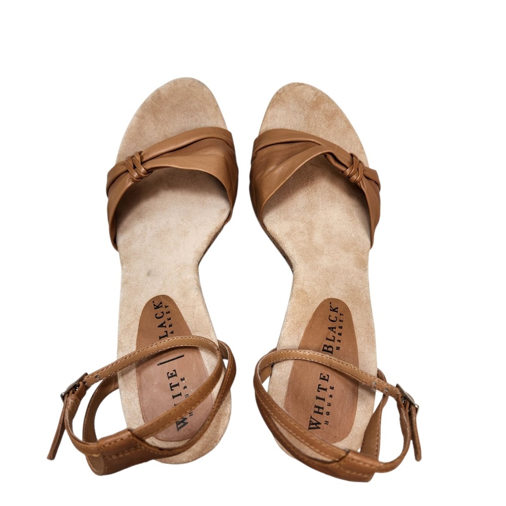 WHBM Size 9 Leather Ankle Strap Cork Wedges 4.5 Inch Heel Tan Nude Comfort Boho - Picture 7 of 11